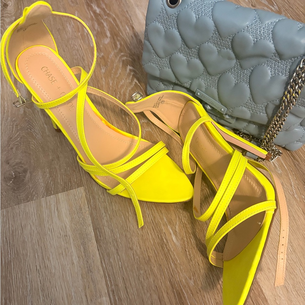 Chase + Chloe Neon Yellow Strappy Heels